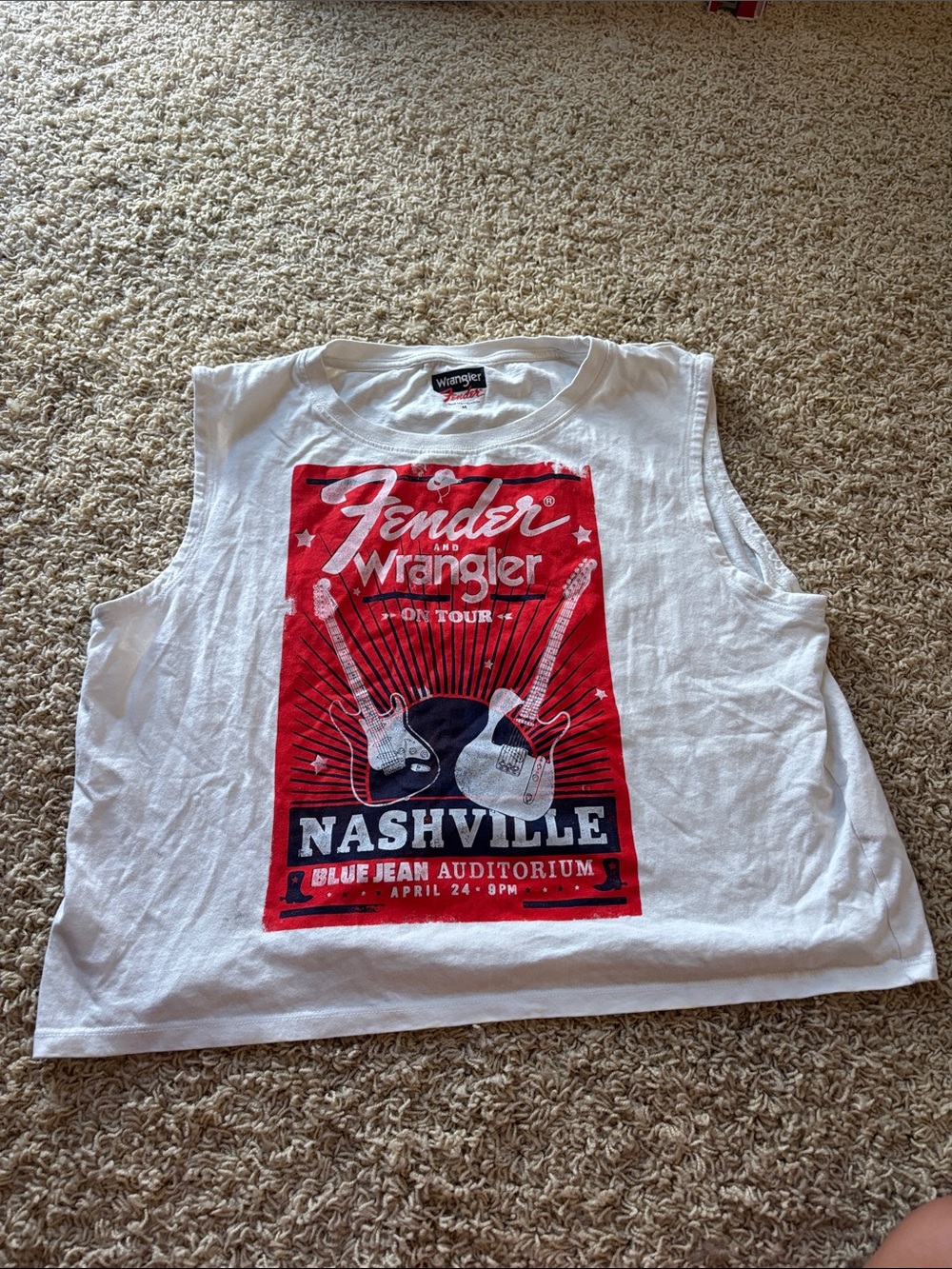 Wrangler White Tank Top with Red Nashville Graphic